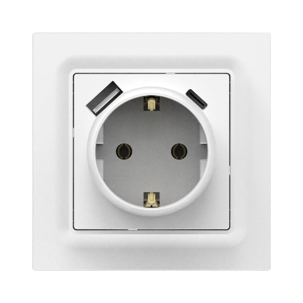 G2-121-A+C 16A 250V 1 Gang German Wall Socket wth Protective Door/USB/Type C